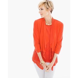 Chico's Travelers Perforated Jacket Womens‎ Siesta Orange Drape Sleeve Large 3